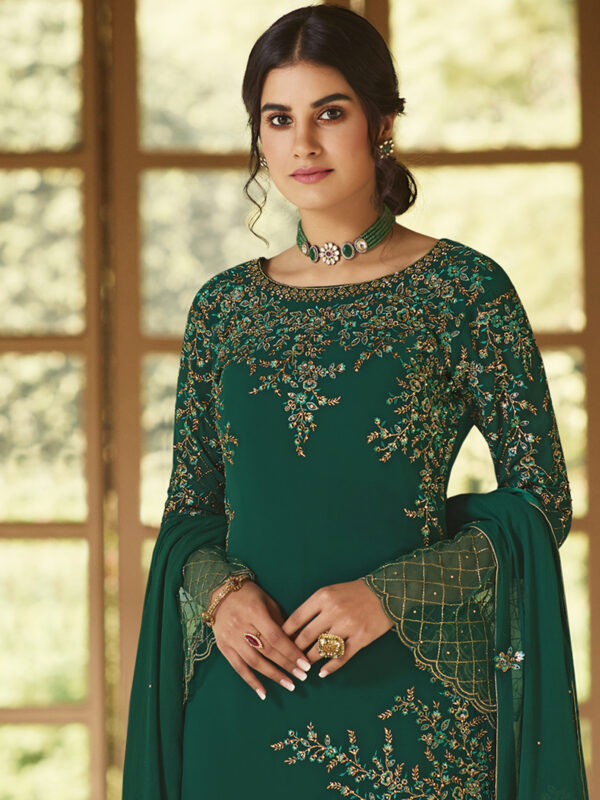 Stylee Lifestyle Green Georgette Embroidered Dress Material