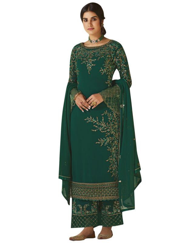 Stylee Lifestyle Green Georgette Embroidered Dress Material