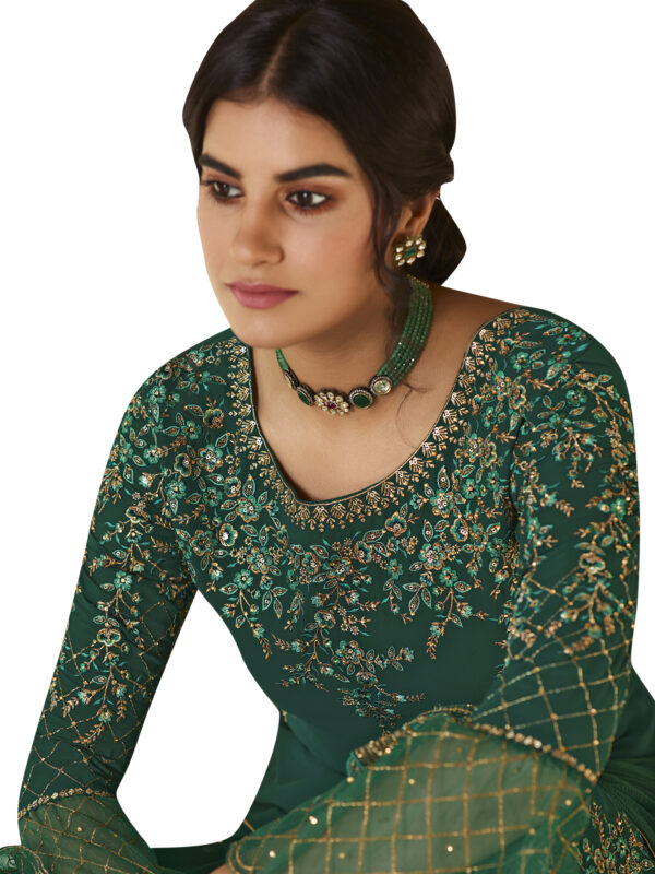 Stylee Lifestyle Green Georgette Embroidered Dress Material