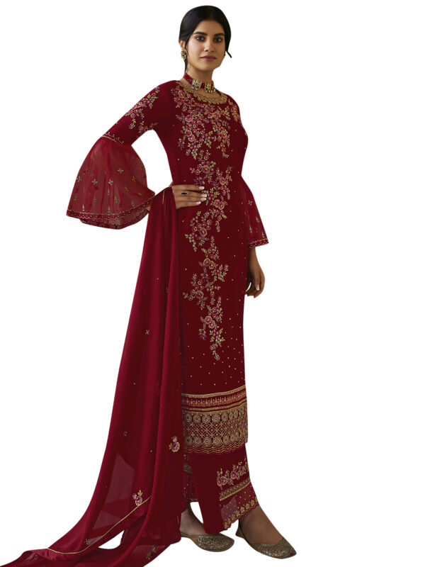 Stylee Lifestyle Red Georgette Embroidered Dress Material