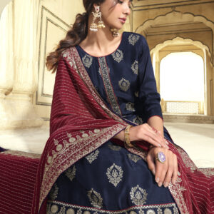 Stylee Lifestyle Navy Blue Art Silk Embroidered Dress Material