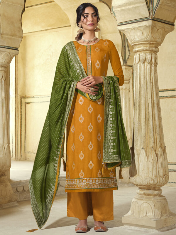 Stylee Lifestyle Yellow Art Silk Embroidered Dress Material