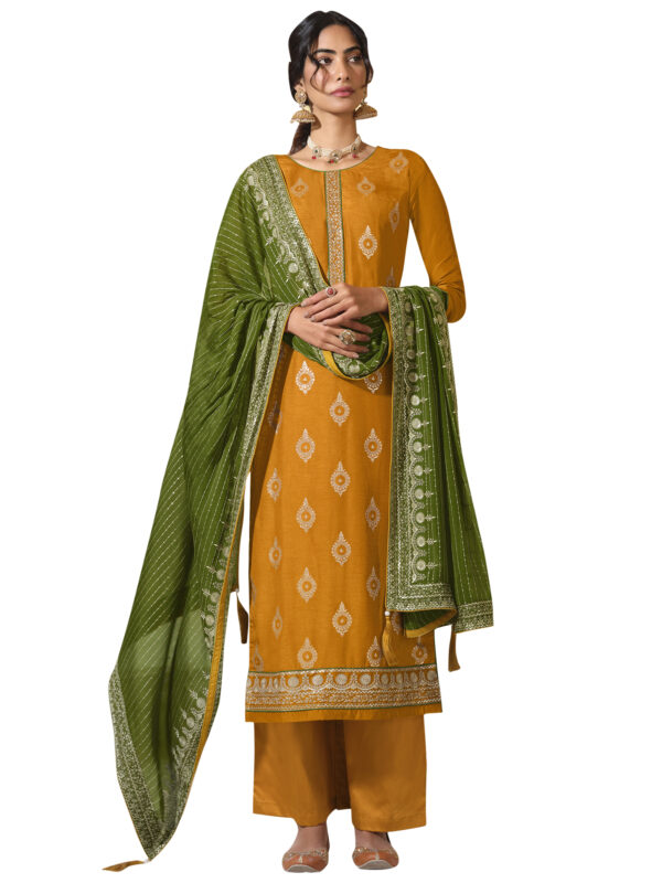 Stylee Lifestyle Yellow Art Silk Embroidered Dress Material