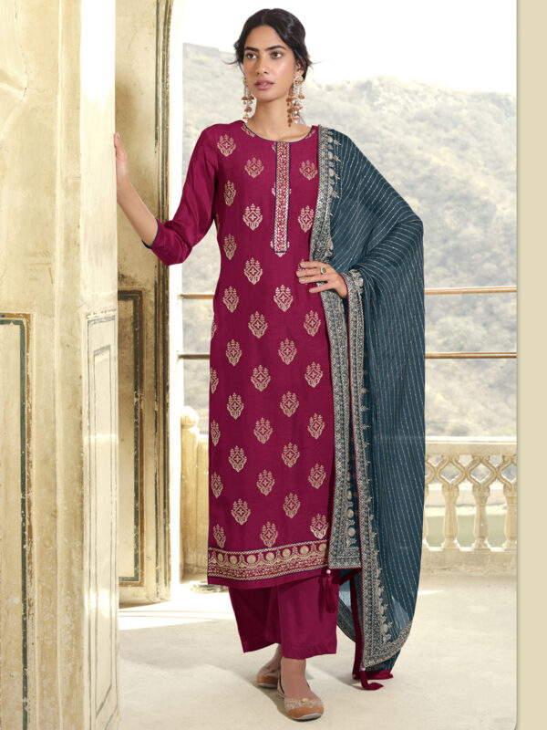 Stylee Lifestyle Magenta Art Silk Embroidered Dress Material