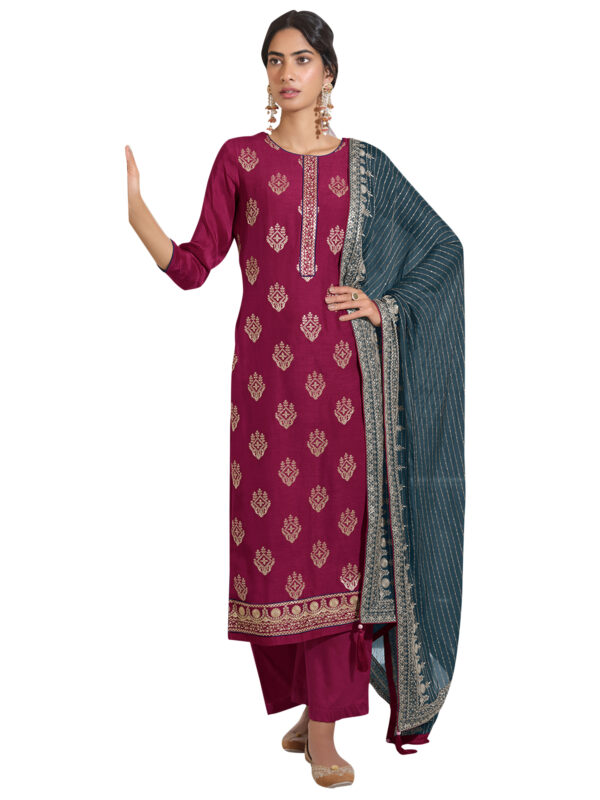 Stylee Lifestyle Magenta Art Silk Embroidered Dress Material