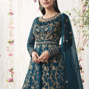 Elegant Contrast Floral Chain Stitch Work With Sequin (Gown Style)