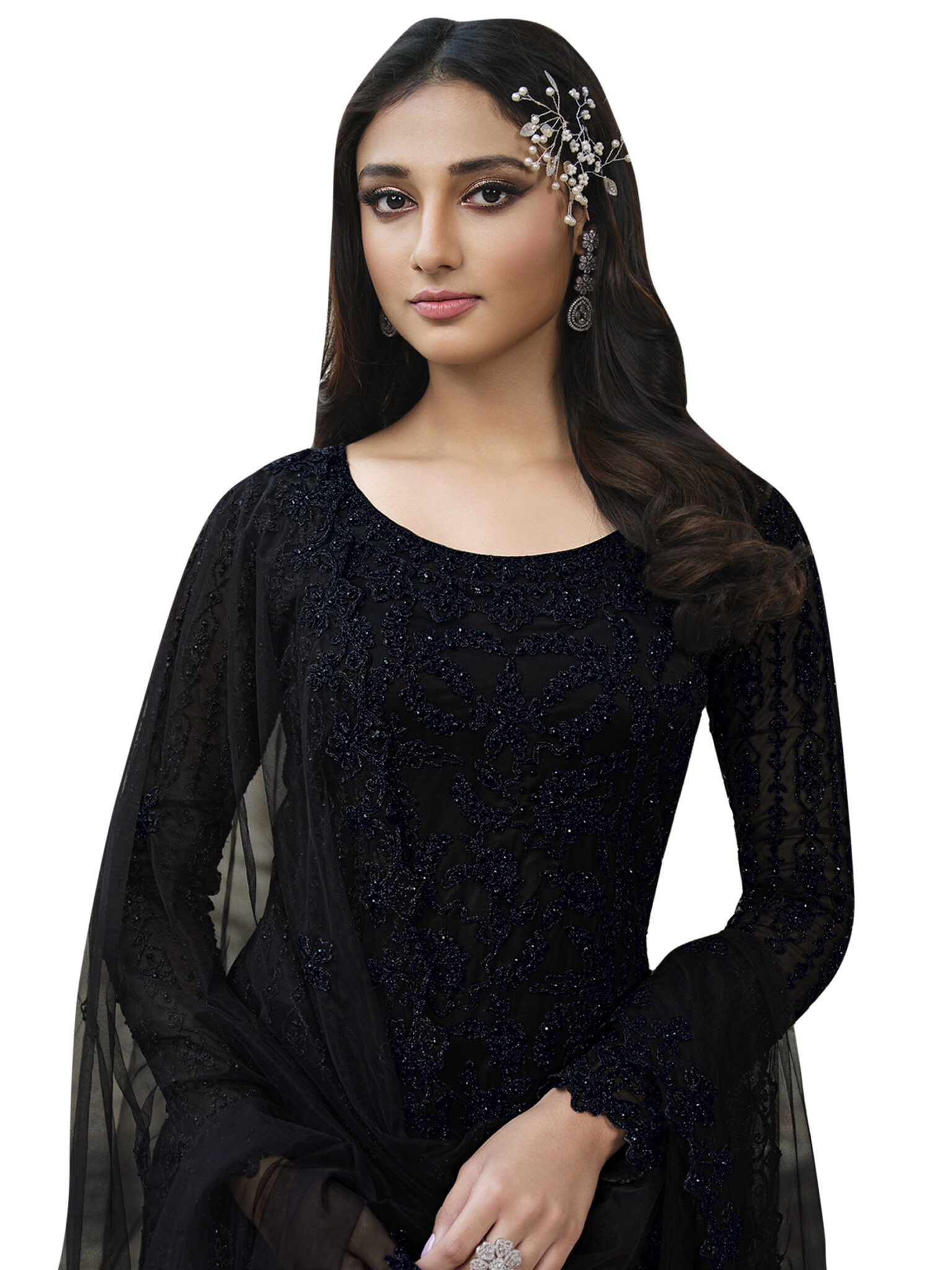 Designer Floral Cording Work With Crystal & Cut Work ...