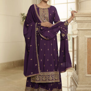 Designer Contrast Floral Resham Thread Work With Jari & Sequin, Sharara Bottom