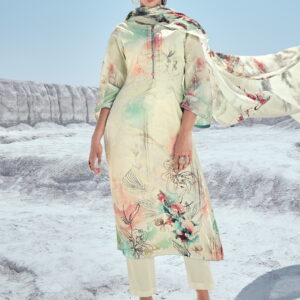 Allover Contrast Floral Digital Print With Mirror Work & Digital Printed Dupatta