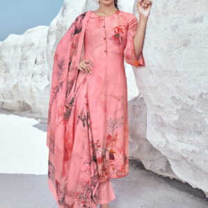 Allover Contrast Floral Digital Print With Mirror Work & Digital Printed Dupatta