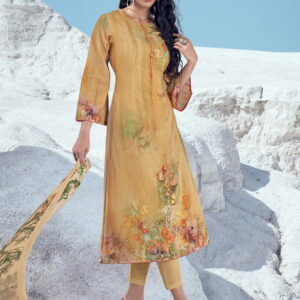 Allover Contrast Floral Digital Print With Mirror Work & Digital Printed Dupatta