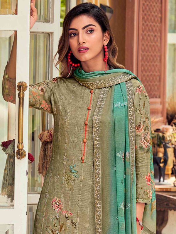 Allover Contrast Floral Digital Print With Resham Thread Work & Sequin - Image 2