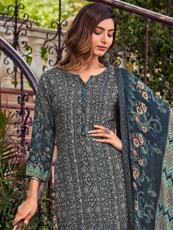 Allover Contrast Floral Digital Print With Resham Thread Work & Sequin - Image 2