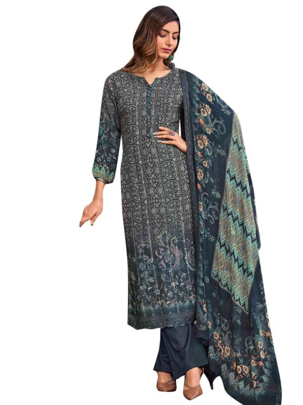 Allover Contrast Floral Digital Print With Resham Thread Work & Sequin - Image 4