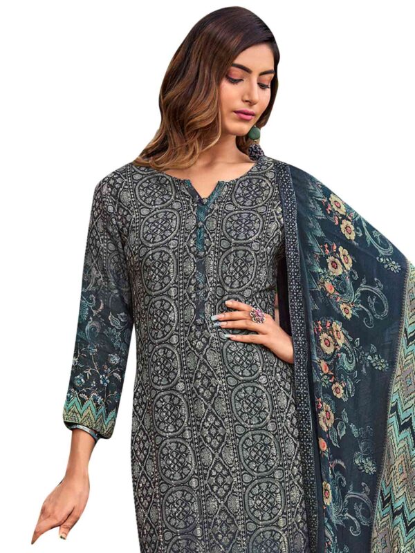 Allover Contrast Floral Digital Print With Resham Thread Work & Sequin - Image 5