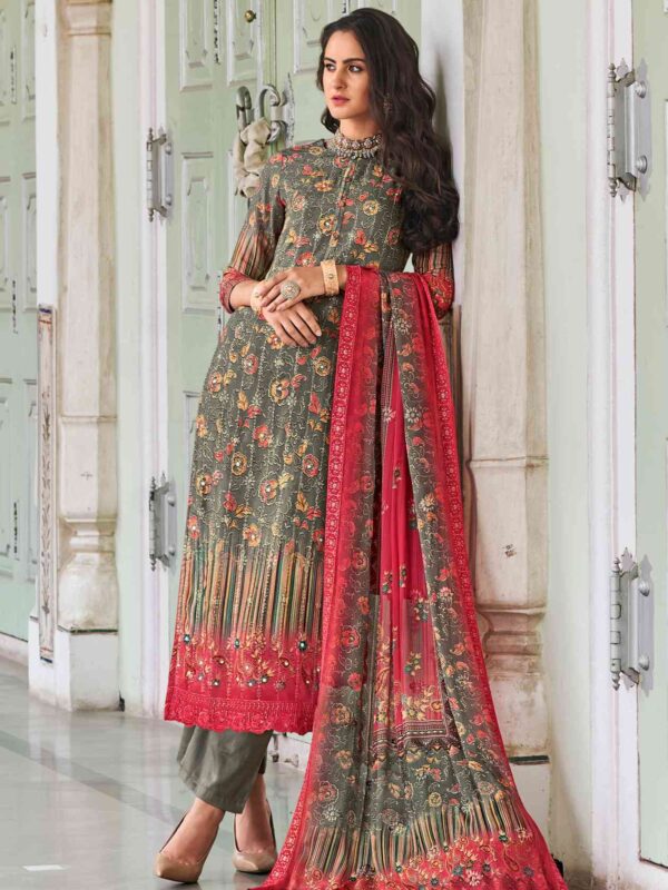Allover Contrast Floral Digital Print With Resham Thread Work & Sequin