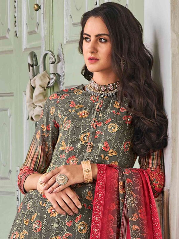 Allover Contrast Floral Digital Print With Resham Thread Work & Sequin - Image 3