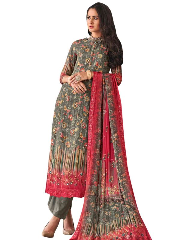 Allover Contrast Floral Digital Print With Resham Thread Work & Sequin - Image 4