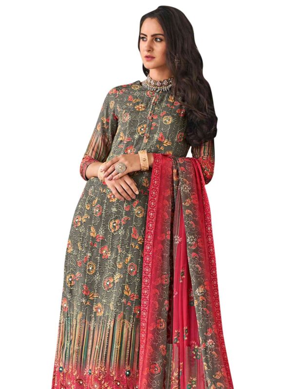 Allover Contrast Floral Digital Print With Resham Thread Work & Sequin - Image 5