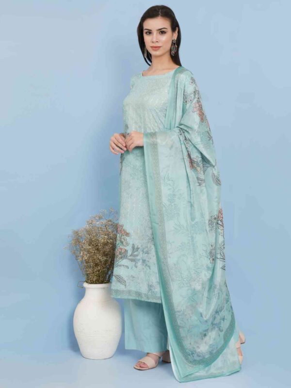 Allover Contrast Floral Digital Print With Resham Thread Work & Sequin - Image 2