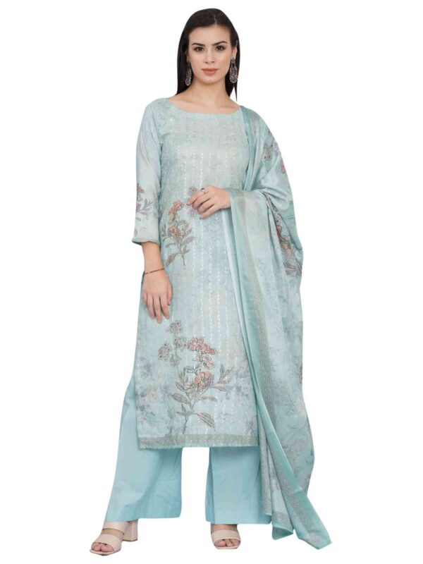 Allover Contrast Floral Digital Print With Resham Thread Work & Sequin - Image 4