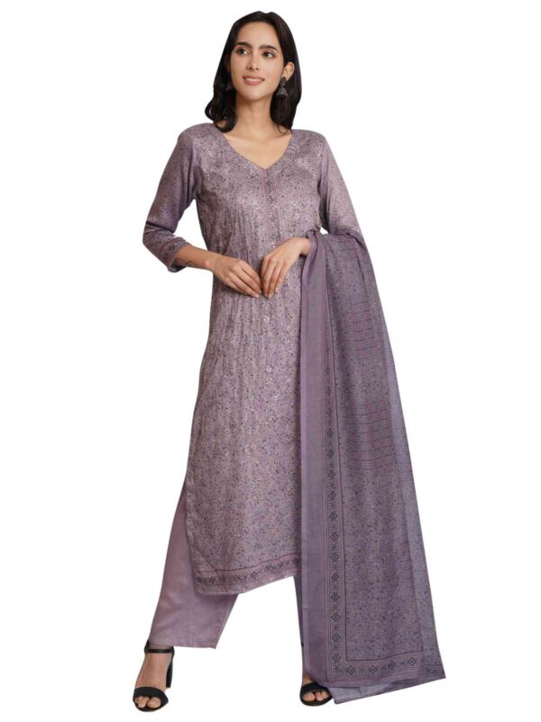 Allover Contrast Floral Digital Print With Resham Thread Work & Sequin - Image 4