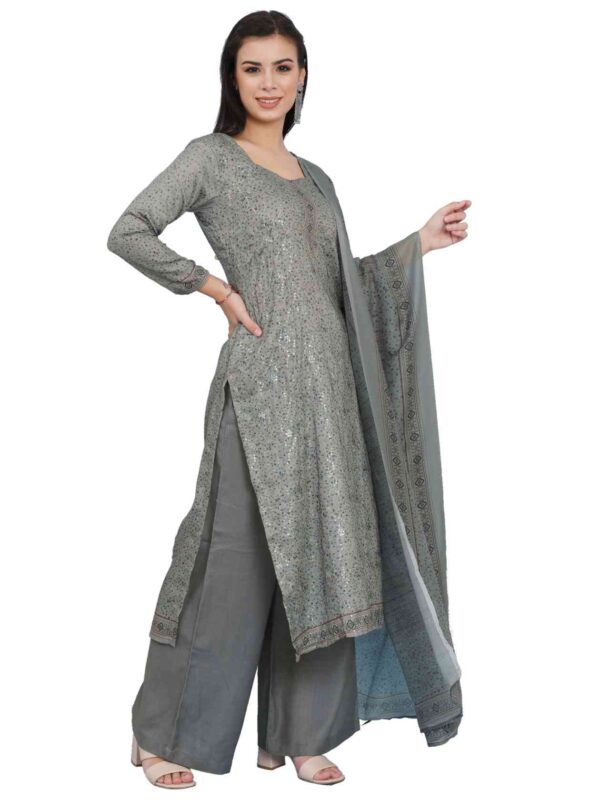 Allover Contrast Floral Digital Print With Resham Thread Work & Sequin - Image 5