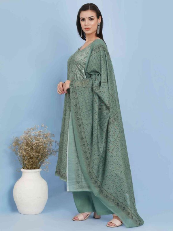 Allover Contrast Floral Digital Print With Resham Thread Work & Sequin - Image 2