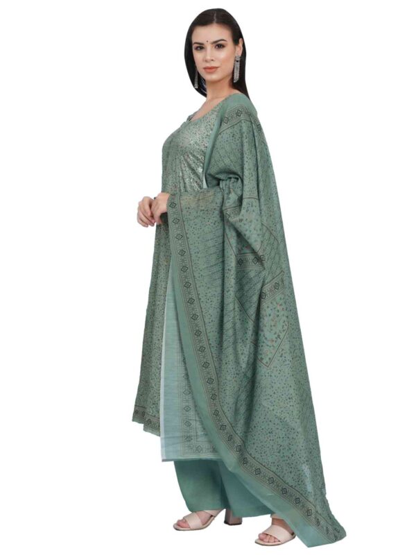 Allover Contrast Floral Digital Print With Resham Thread Work & Sequin - Image 5