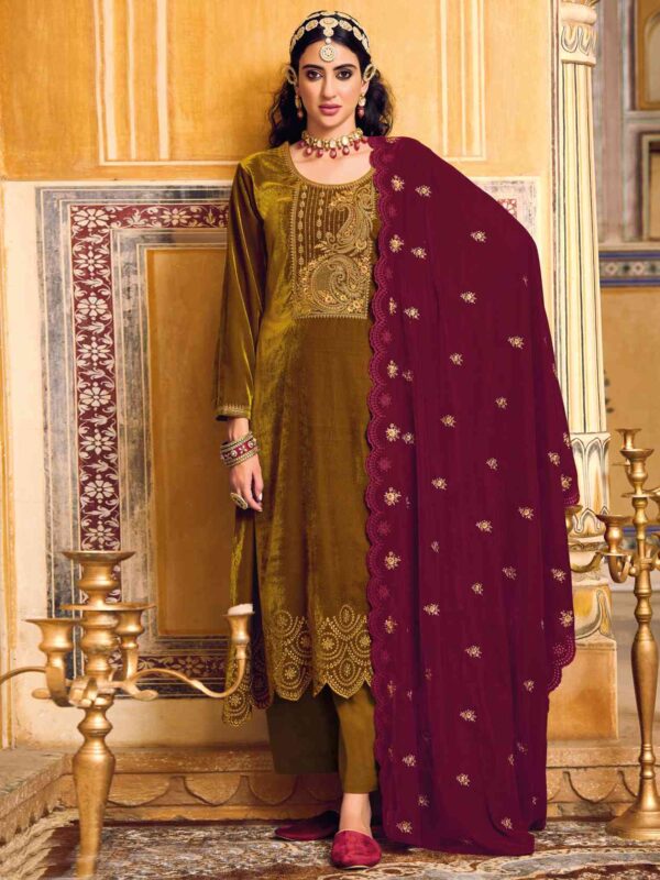 Elegant Contrast Resham Thread Work With Jari & Cut Work