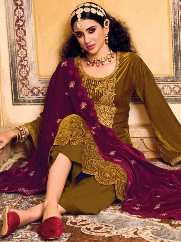 Elegant Contrast Resham Thread Work With Jari & Cut Work - Image 3