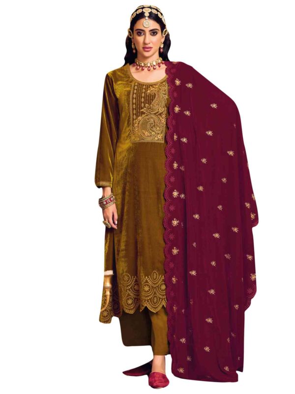 Elegant Contrast Resham Thread Work With Jari & Cut Work - Image 5