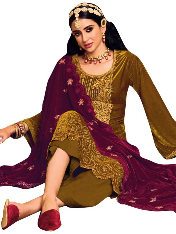 Elegant Contrast Resham Thread Work With Jari & Cut Work - Image 7