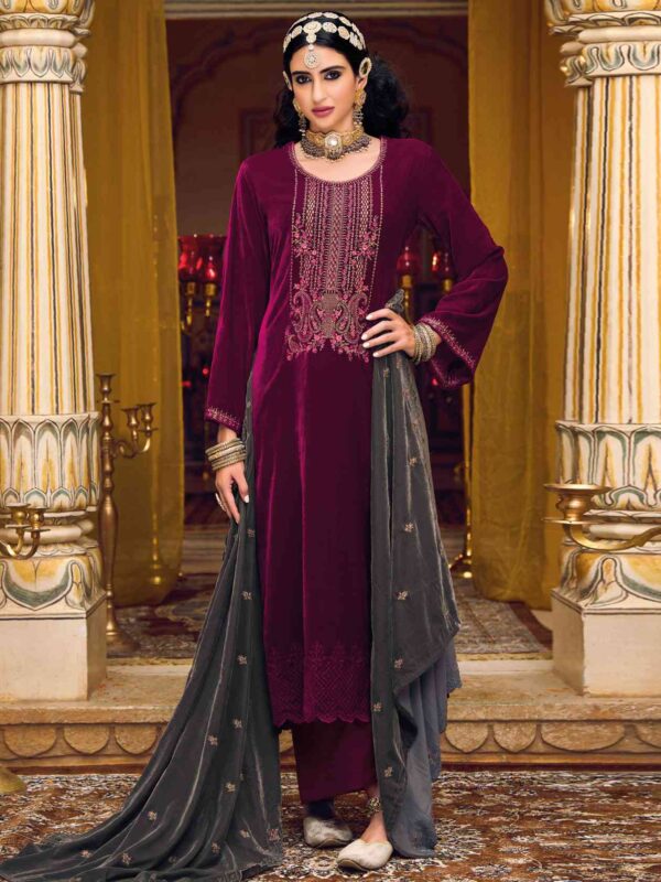 Elegant Contrast Resham Thread Work With Jari & Cut Work - Image 2