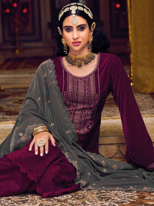 Elegant Contrast Resham Thread Work With Jari & Cut Work - Image 3