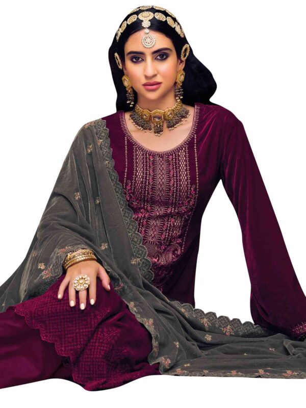 Elegant Contrast Resham Thread Work With Jari & Cut Work - Image 7