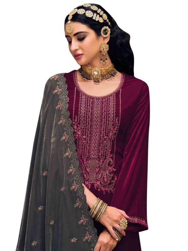 Elegant Contrast Resham Thread Work With Jari & Cut Work - Image 8