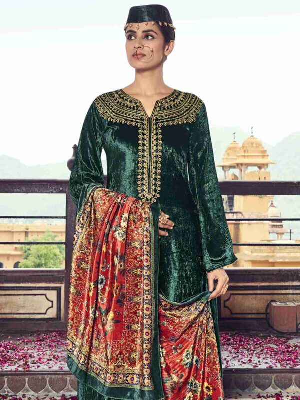 Elegant Cording Work With Contrast Resham Thread Work & Digital Printed Stole Dupatta - Image 3