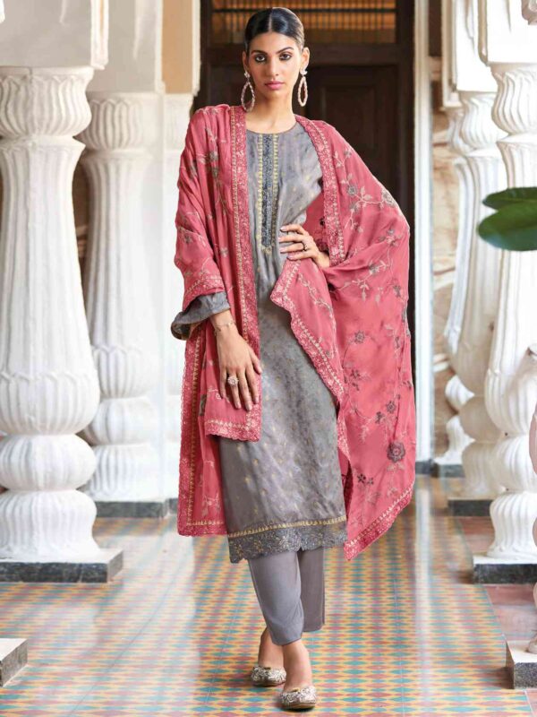 Allover Jacquard Weaving Design With Resham Thread Work & Jari, Cutwork