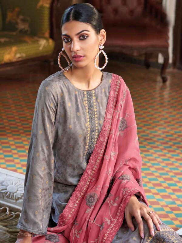 Allover Jacquard Weaving Design With Resham Thread Work & Jari, Cutwork - Image 2