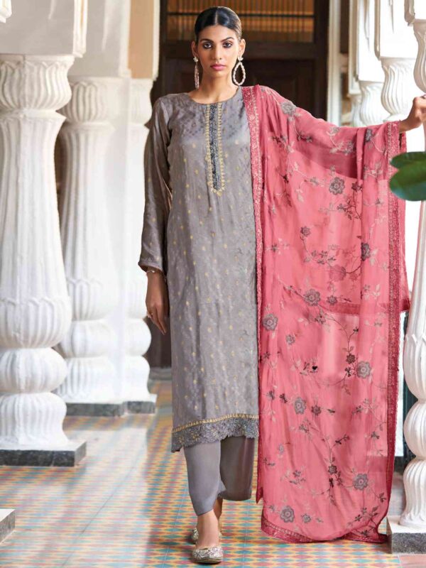 Allover Jacquard Weaving Design With Resham Thread Work & Jari, Cutwork - Image 3