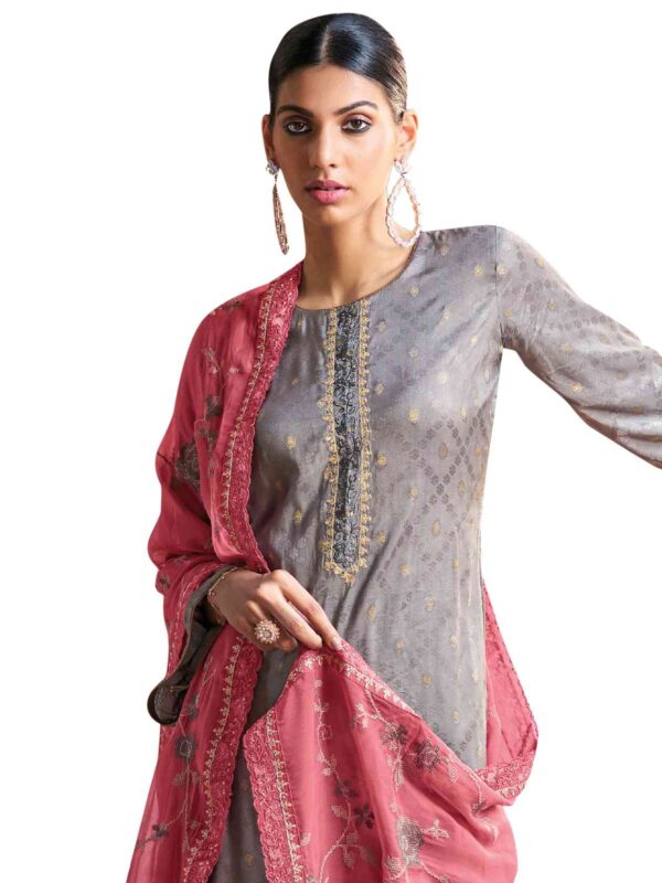 Allover Jacquard Weaving Design With Resham Thread Work & Jari, Cutwork - Image 8