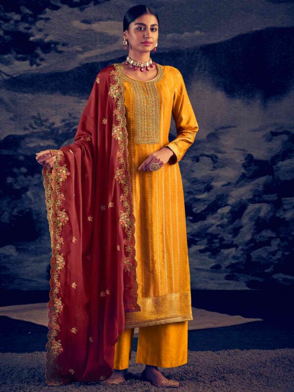 Allover Jacquard Weaving Design With Cording Work & Sequin, Cut Work