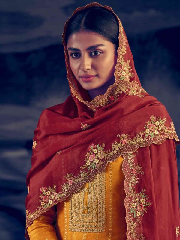 Allover Jacquard Weaving Design With Cording Work & Sequin, Cut Work - Image 2