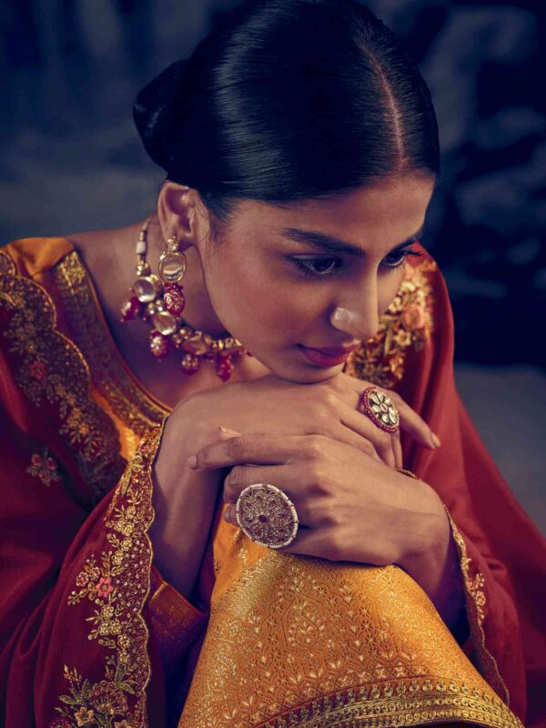 Allover Jacquard Weaving Design With Cording Work & Sequin, Cut Work - Image 4