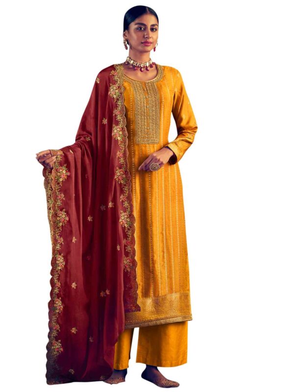 Allover Jacquard Weaving Design With Cording Work & Sequin, Cut Work - Image 5