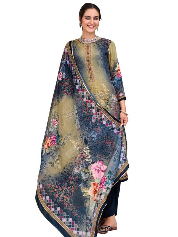 Allover Contrast Floral Digital Print With Jardoshi Handwork & Crystal - Image 5