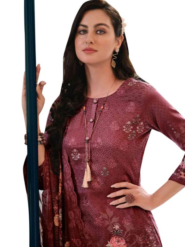 Allover Contrast Floral Digital Print With Resham Embroidery Work & Cutwork, Crystal - Image 6