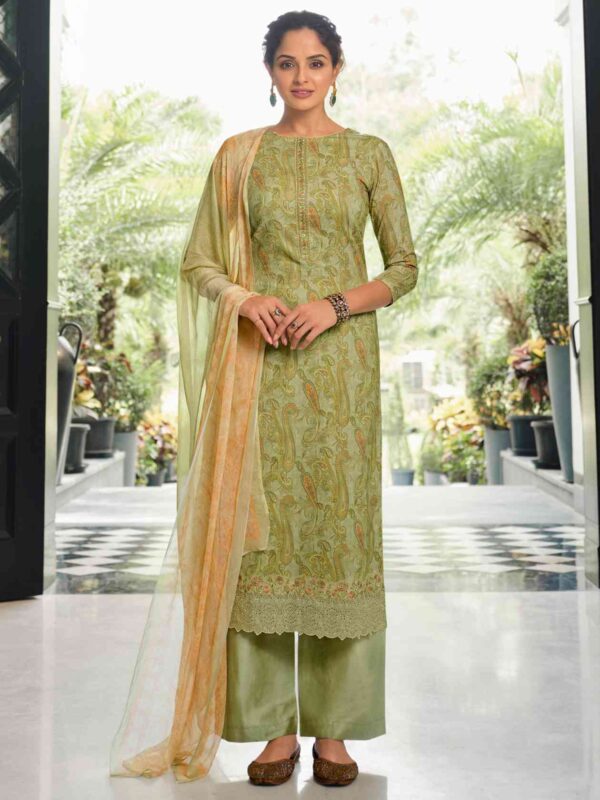 Allover Contrast Traditional Digital Print With Embroidered Border & Cut Work