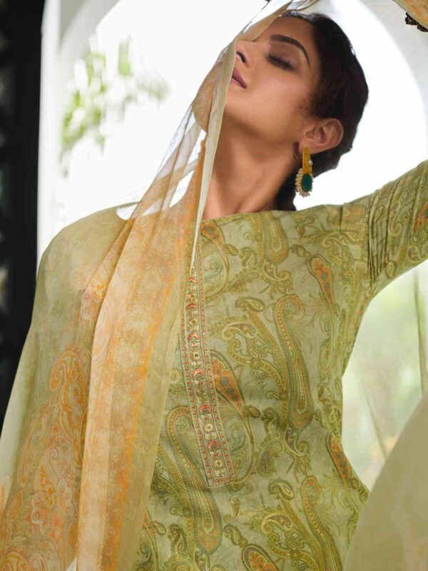 Allover Contrast Traditional Digital Print With Embroidered Border & Cut Work - Image 2